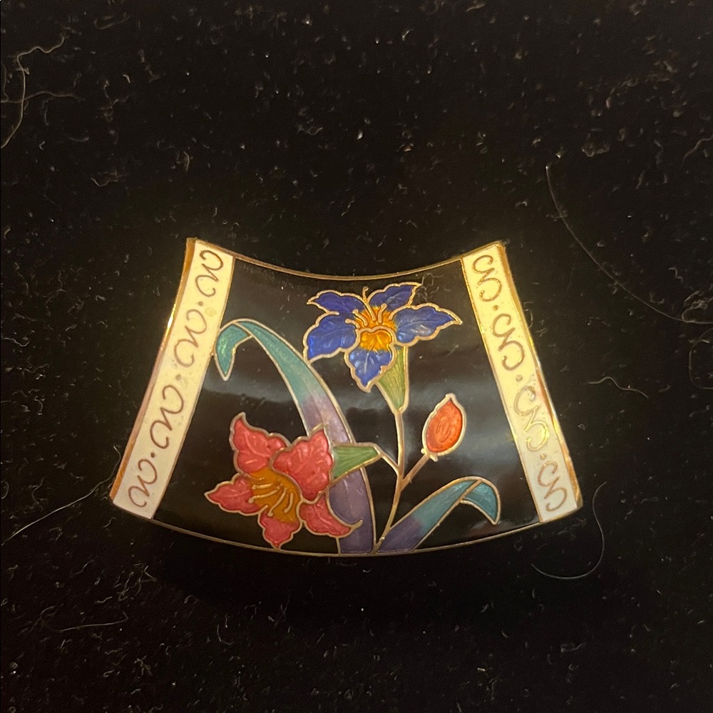 Floral Cloisonné Scarf or Pendant with Gold Accents